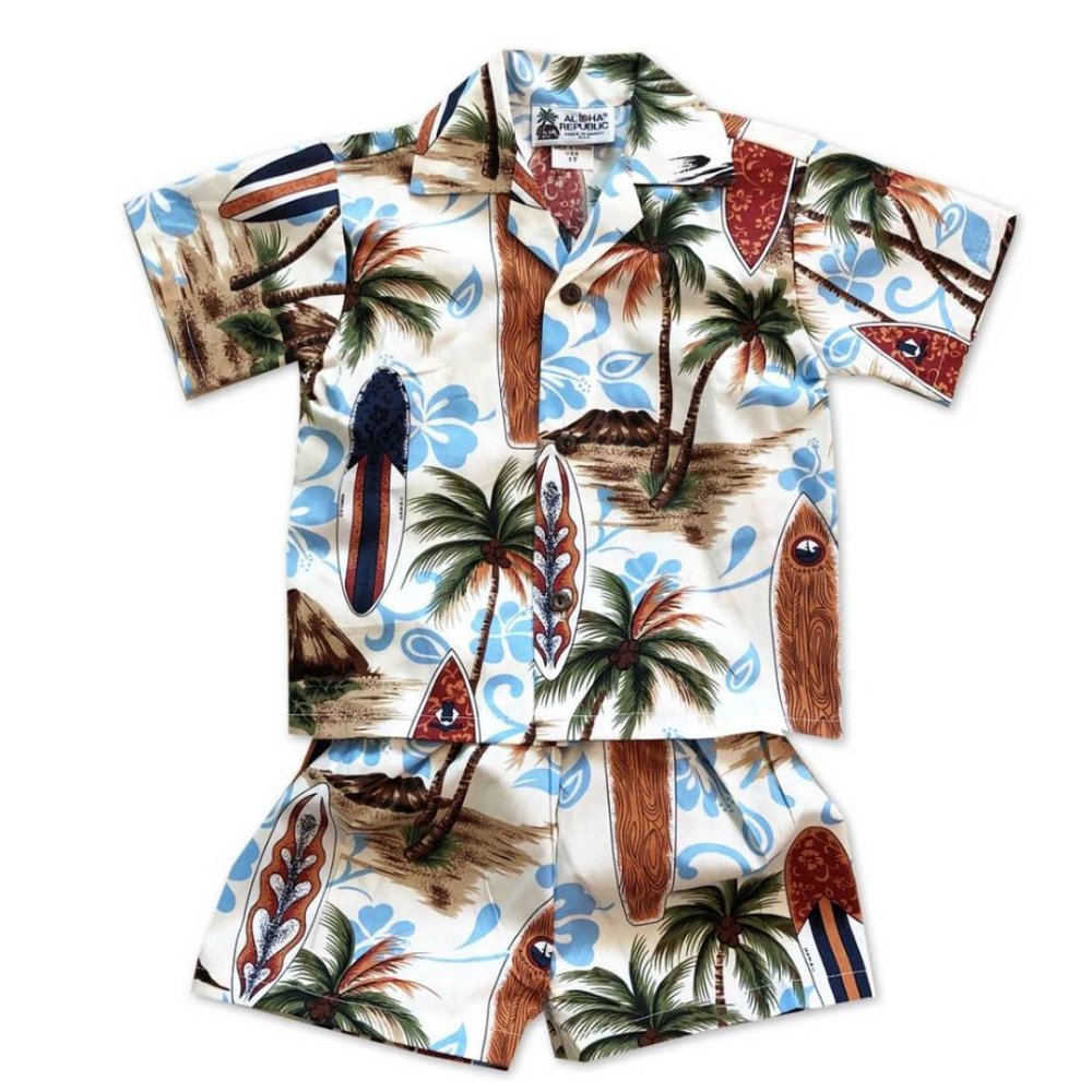 Hawaiian Surf Board Palm Tree Short & Shirt Set 2T